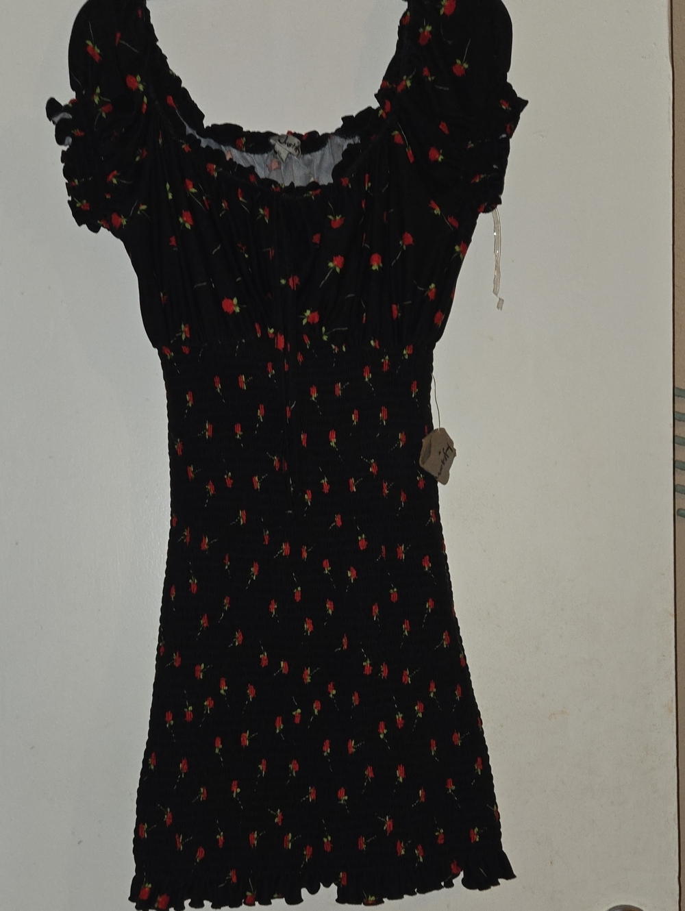 J for Justify Black Mini Dress with Red Floral Print